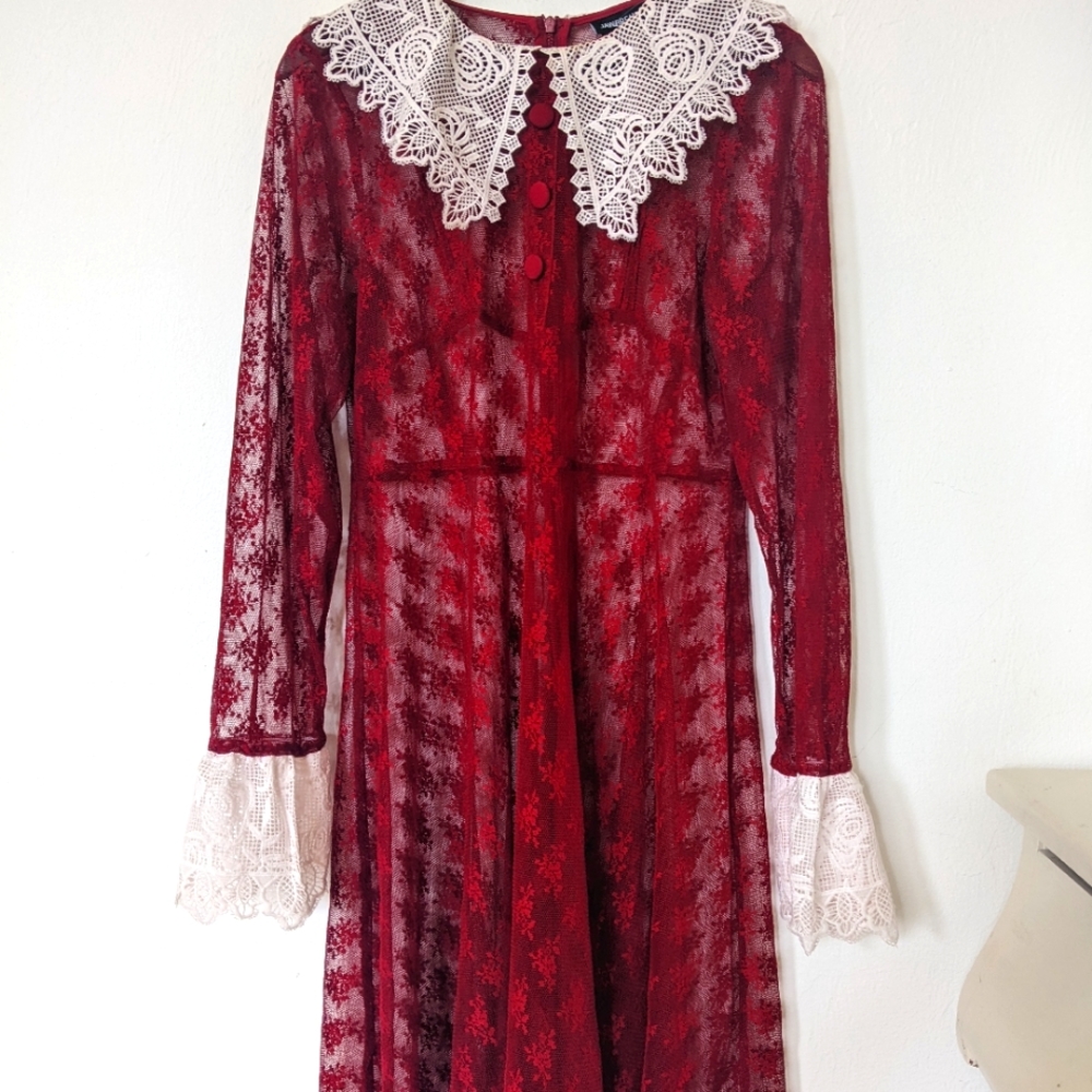 Women's Jawbreaker Vintage| Victorian Lace top dress size XL  red adorable!